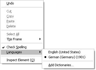 Menu to select German dictionary according to the classical spelling standards for spell-checking