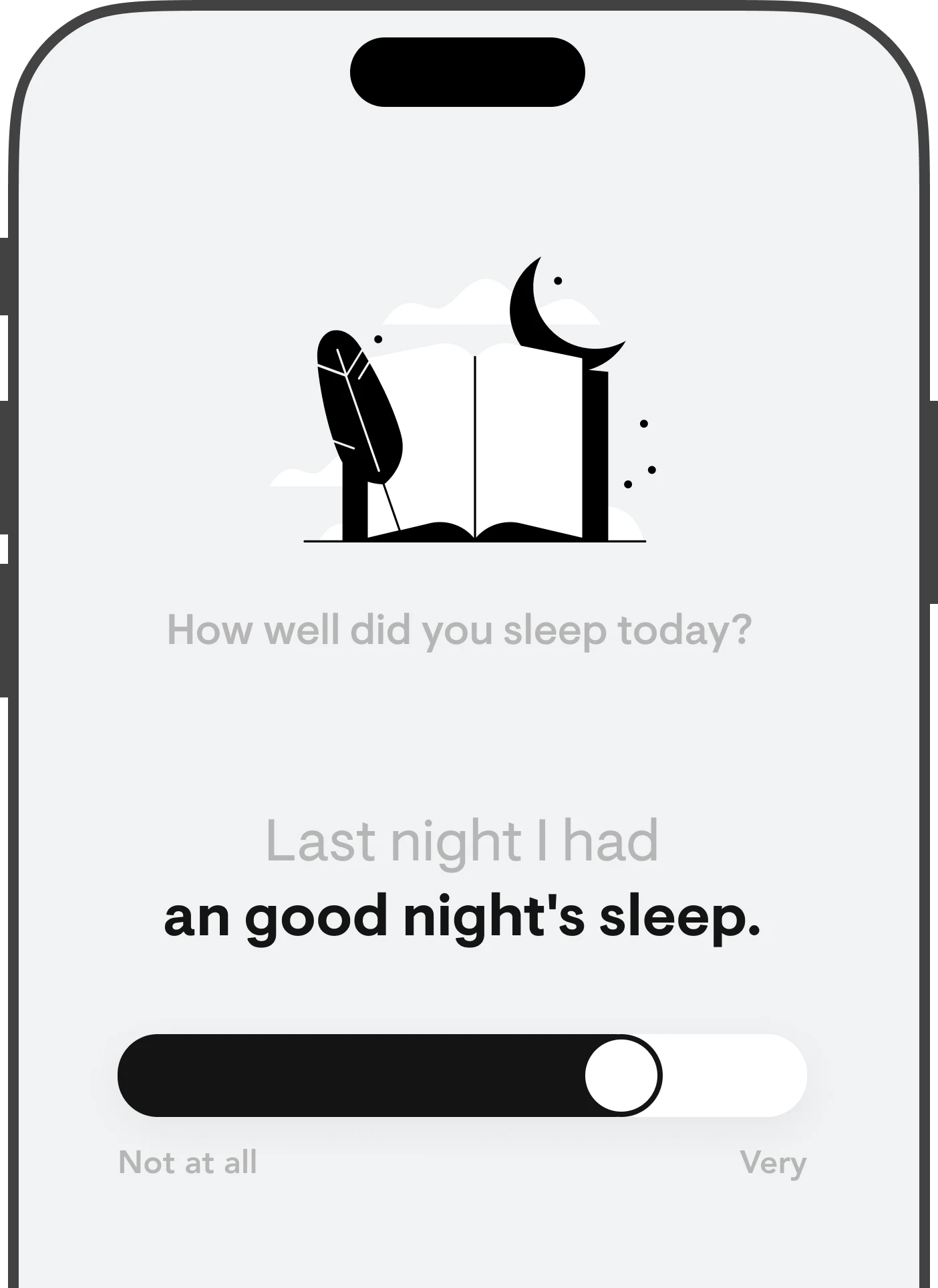 A screenshot from the stoic mental health app where you are being asked about the quality of sleep which is a part of their sleep tracking and mood tracker features.