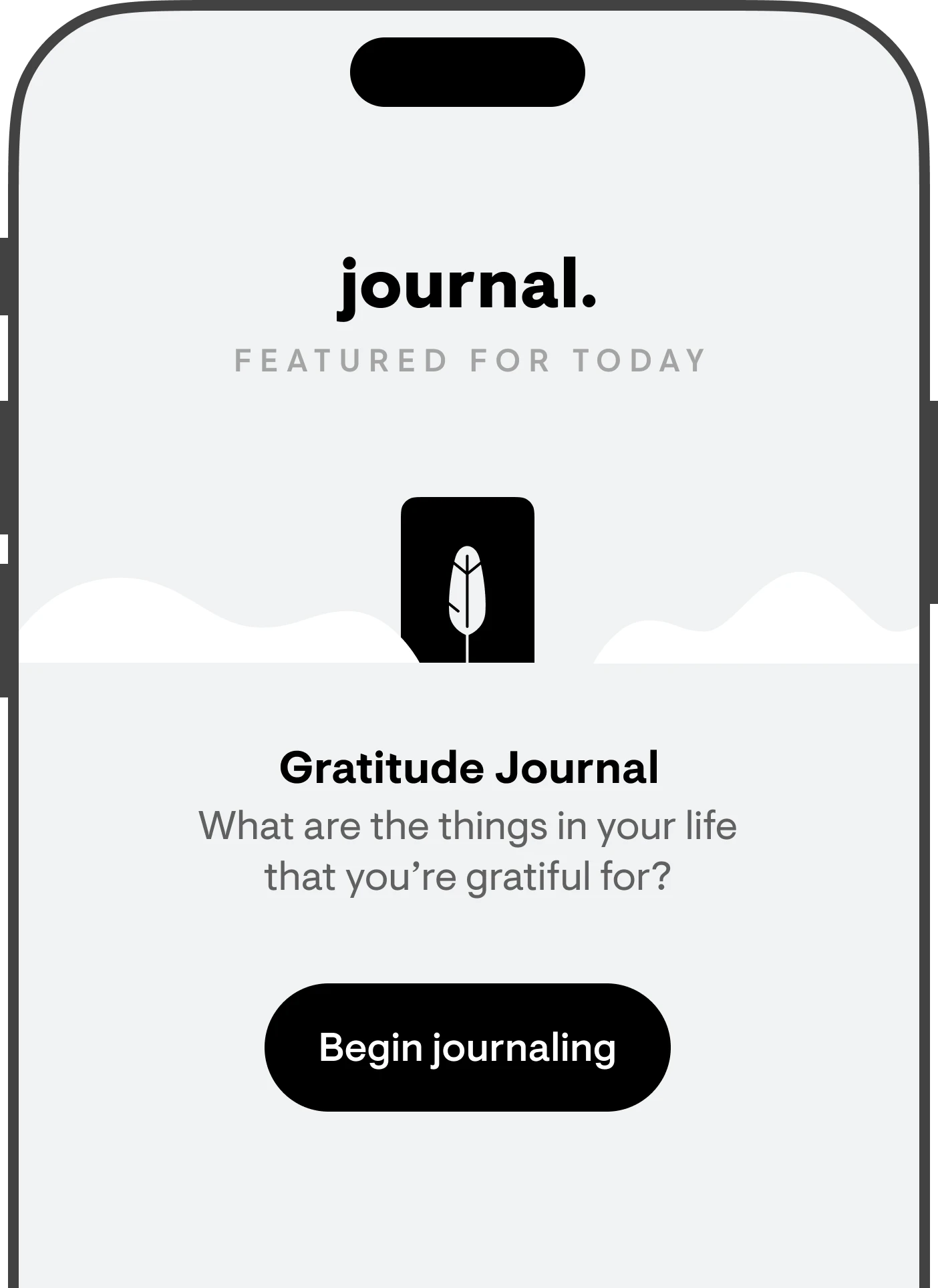 A screenshot of the stoic mental health app's guided journaling tab with a description for a gratitude journal.