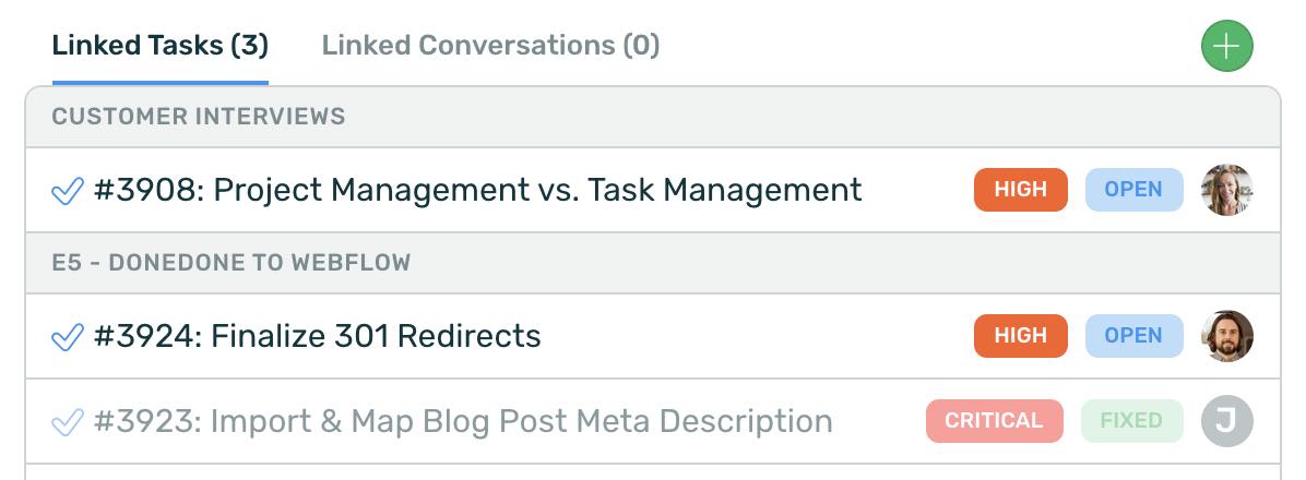 quick view of linked tasks