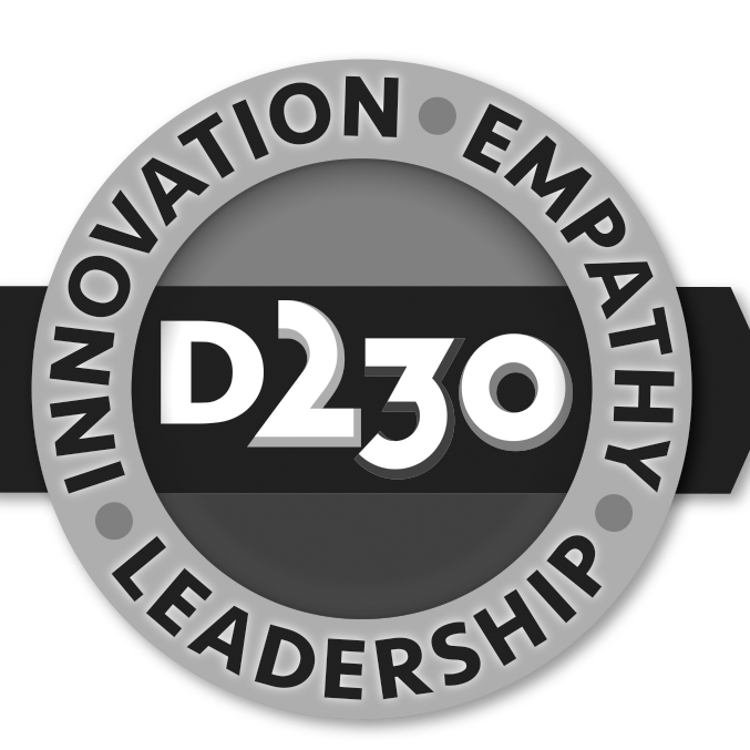 Black and white D230 logo