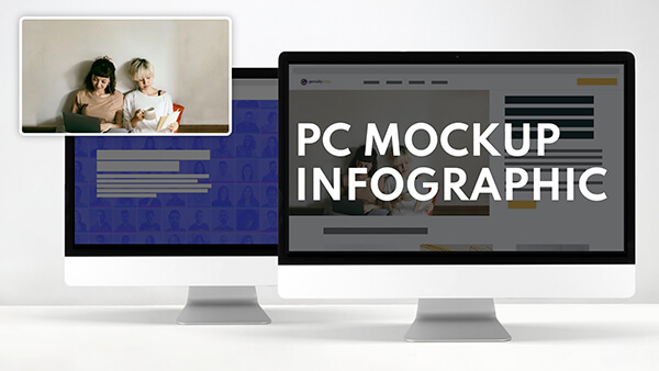 Interactive Pc mockup infographic template