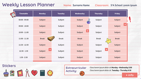 Interactive Weekly lesson planner template
