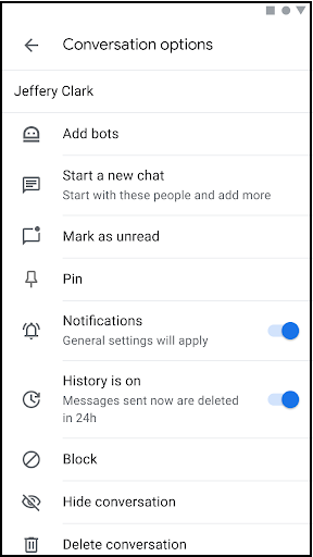 Marque as mensagens como não lidas usando as opções da conversa no Chat.
