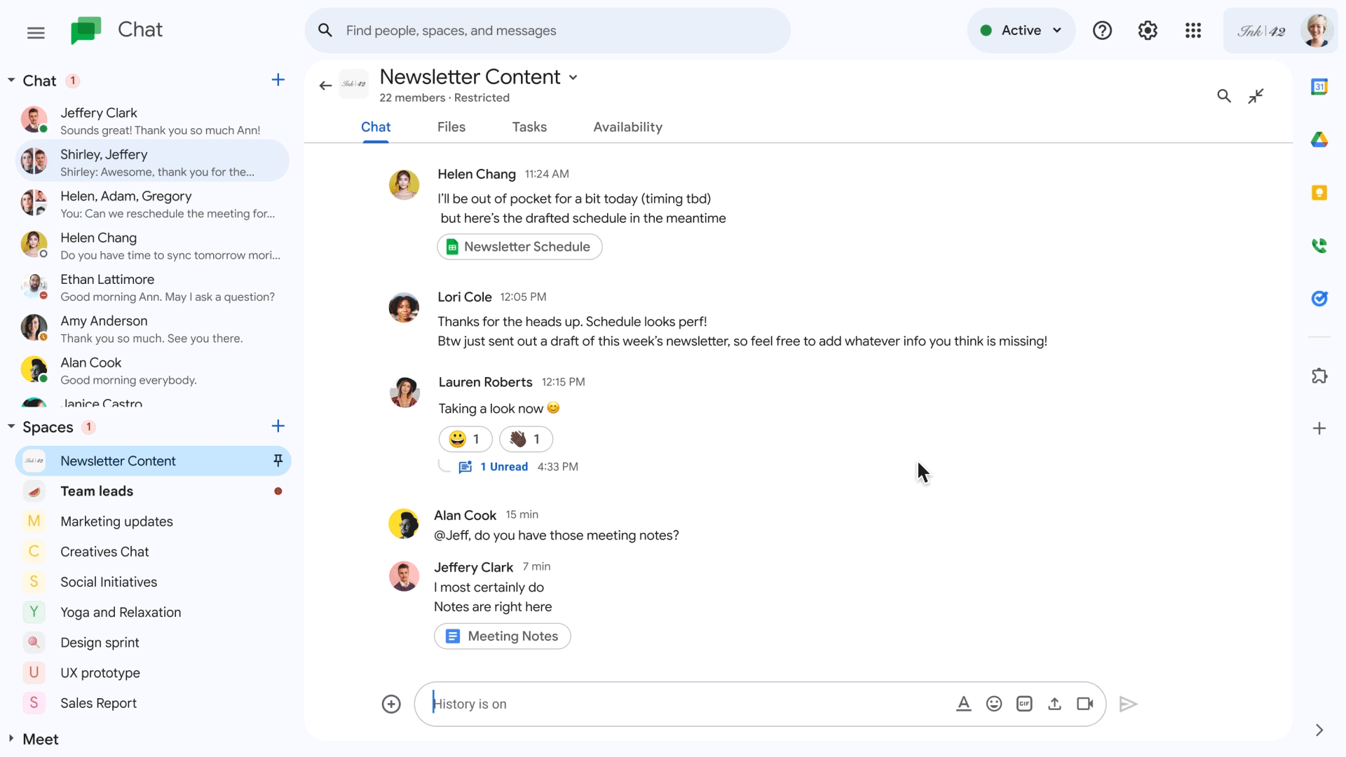 Quote a previous message in Google Chat
