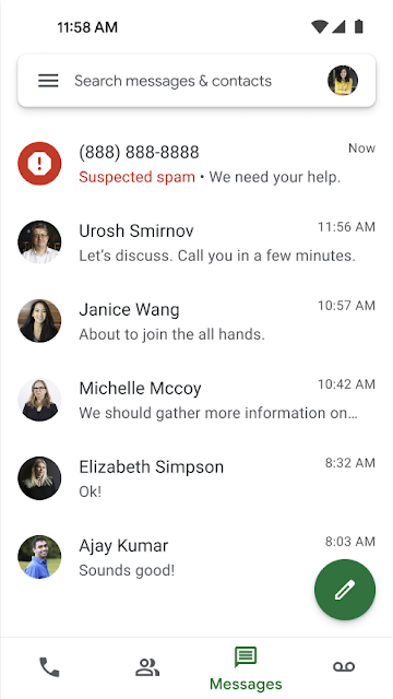 Proteção melhorada contra spam com a identificação automática de mensagens suspeitas no Google Voice