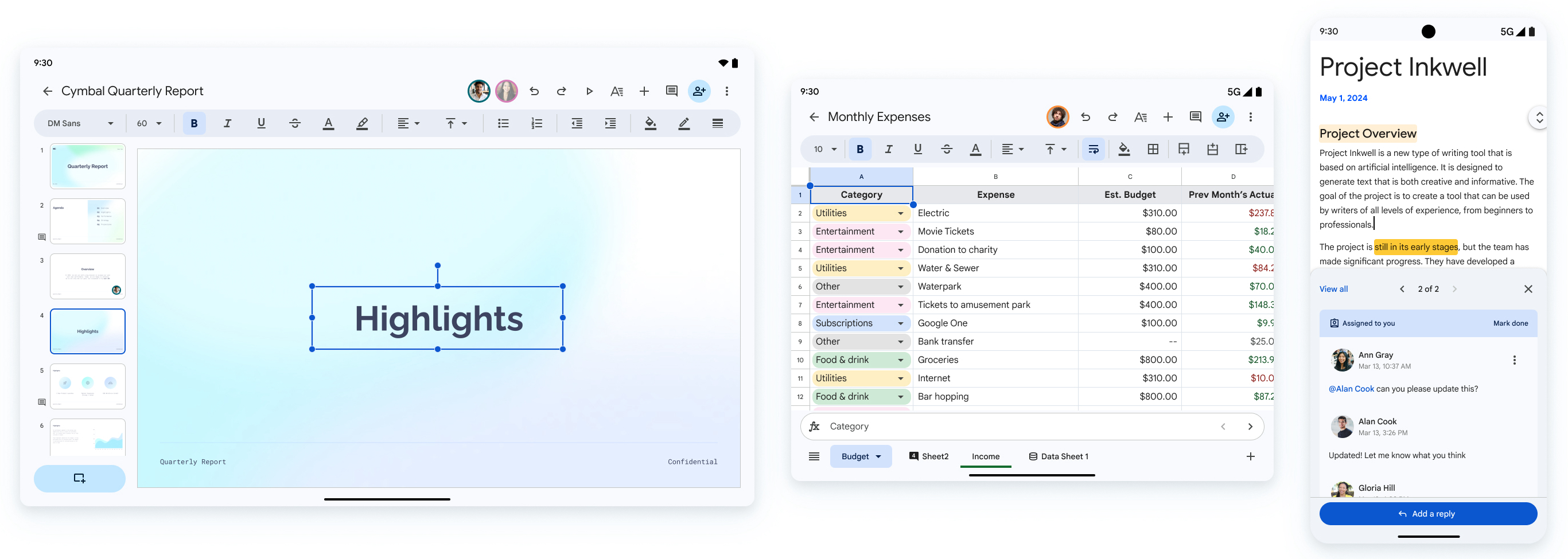 A new look for Google Docs, Sheets, and Slides apps on Android devices