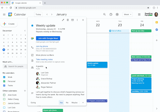 GIF of adding Meeting notes in the Calendar details view