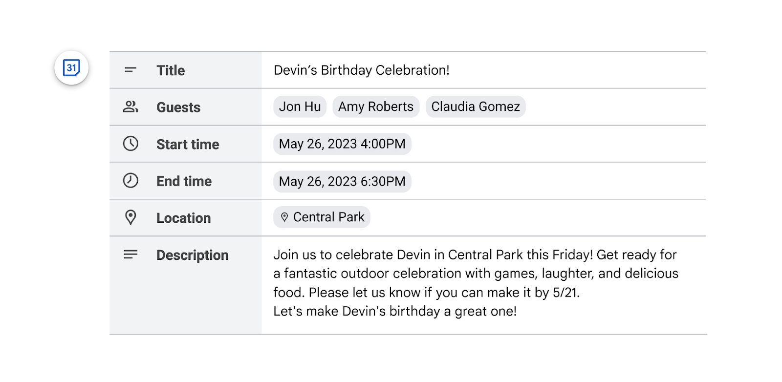 Collaborate with others on Google Calendar invites in Google Docs