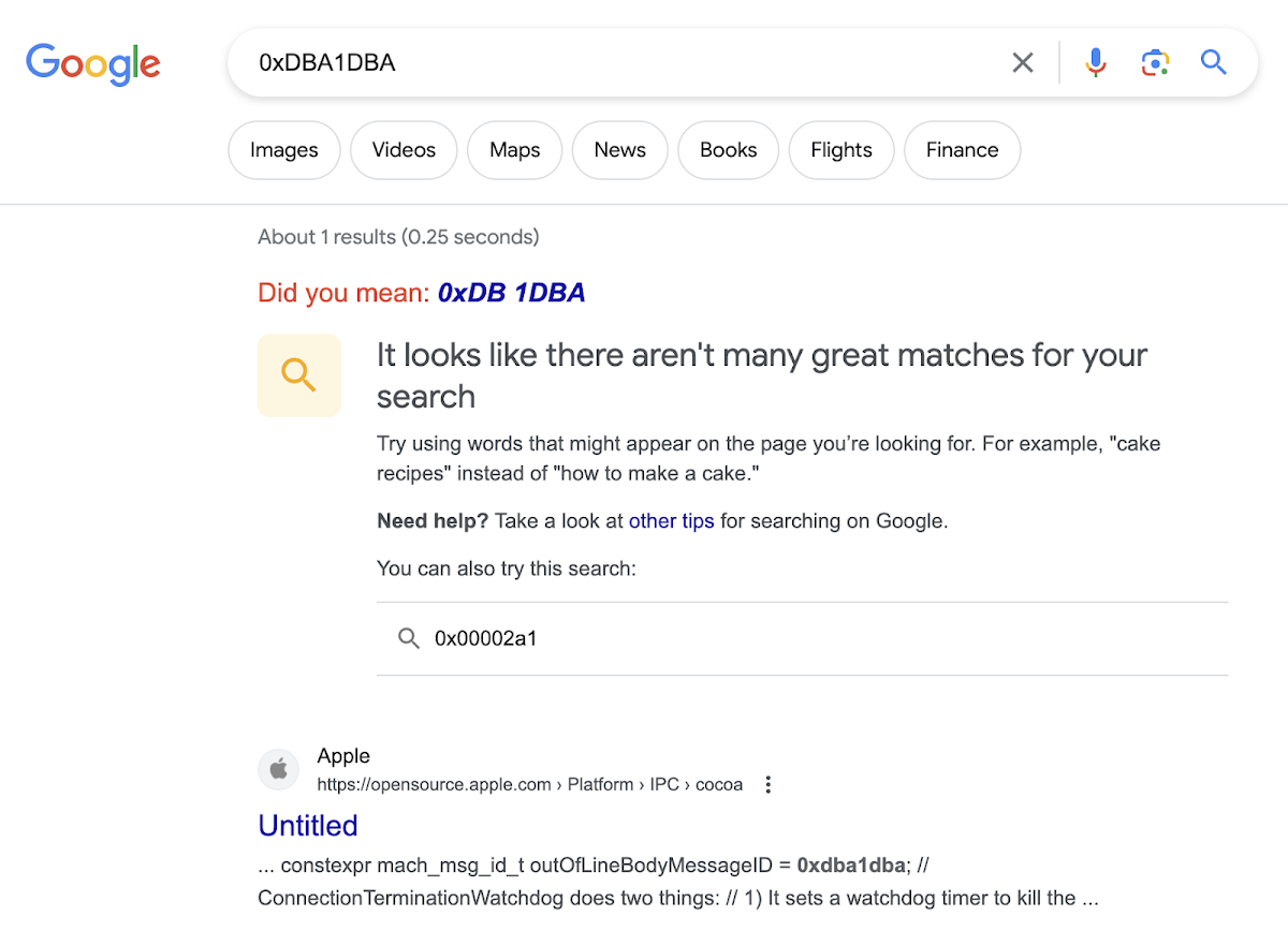 A screenshot of a Google search result page with one result