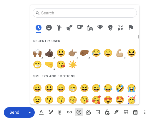 versão mais nova e inclusiva do seletor de emojis no Gmail
