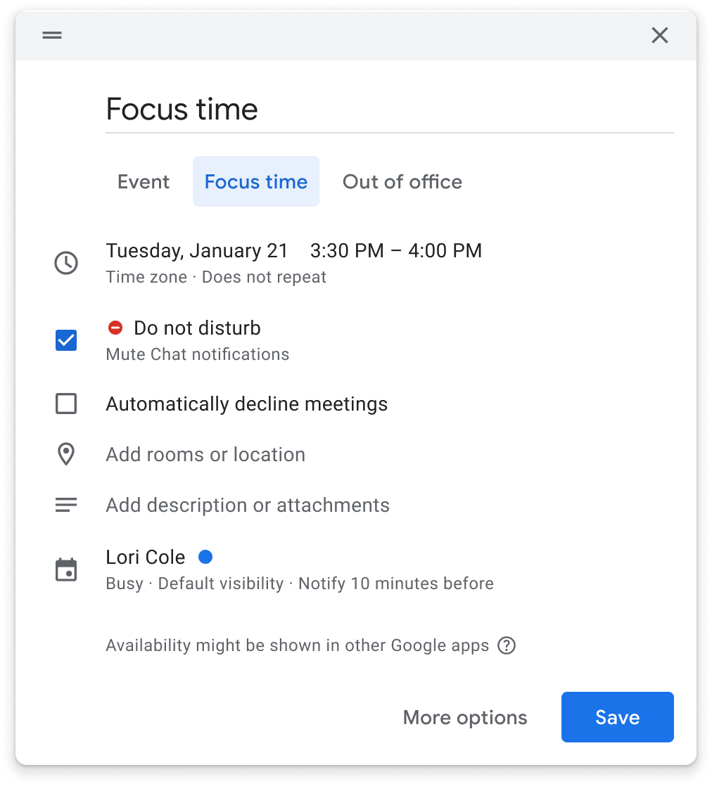 Calendar Focus time integration with Chat DnD
