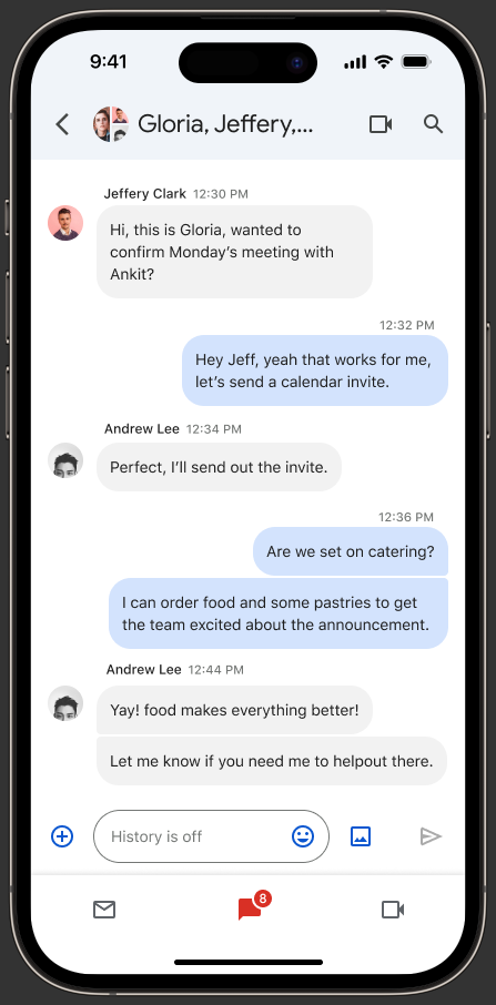 Expanding message bubbles in Google Chat to iOS devices