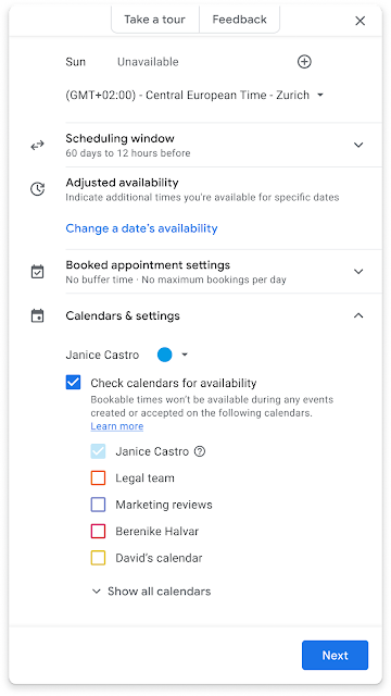 Select “Check calendars for availability”, which enables you to decide whether or not you want to check the availability of calendars added to the appointment schedule.