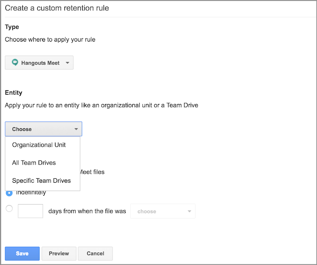 Create a custom retention rule for Hangouts Meet