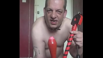 bisexual male anal slut, rubber band, anal insertion, two heavy chains