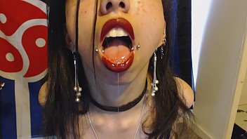 saliva, lip piercings, tongue, goth