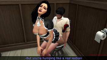 cheating with boss, sims 4, toilet fuck, man fuck lesbian
