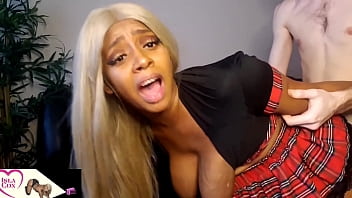 plaid skirt, black girl white cock, roleplay, big bouncing tits