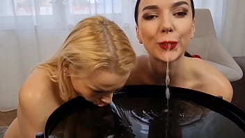 drinking piss from a glass, goddess spit, eager piss drinker, piss drinking from another girls ass