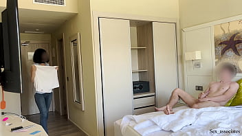 caught jerking off, flash, real hotel maid, hotel maid
