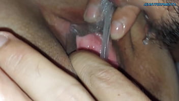 spitting in the pussy, closeup, little pussy, pussy cumming
