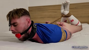 hogtied, bondage, big dick, male tied up