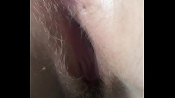 wife pushes out cum, long pussy hair, blond cream pie, hairy and wet