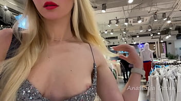 boobs in the mall, hot boobs, naked, slim blonde