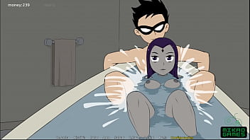 starfire and raven, animation, cartoon, com on mouth
