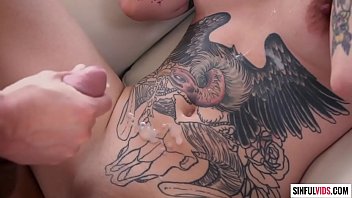 nikki hearts, tattoo girl, cum on stomach, pussy licking