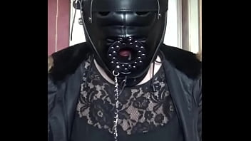 gimp mask, amateur crossdresser, sissy crossdress, dildo in mouth