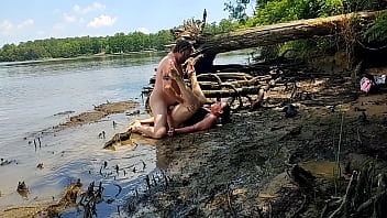 thick milf, amateur couple outdoors, missionary pounding, cum inside her