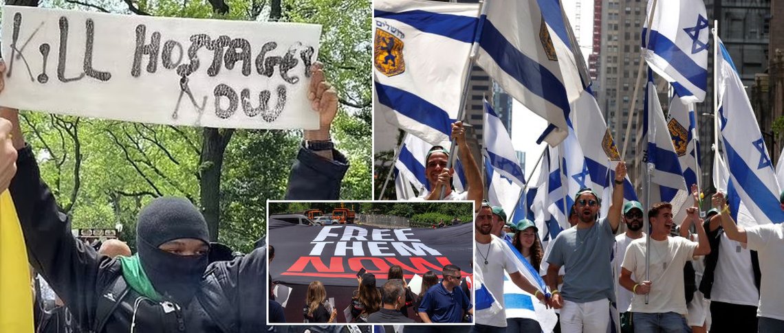 nyc israel day parade kill hostages sign