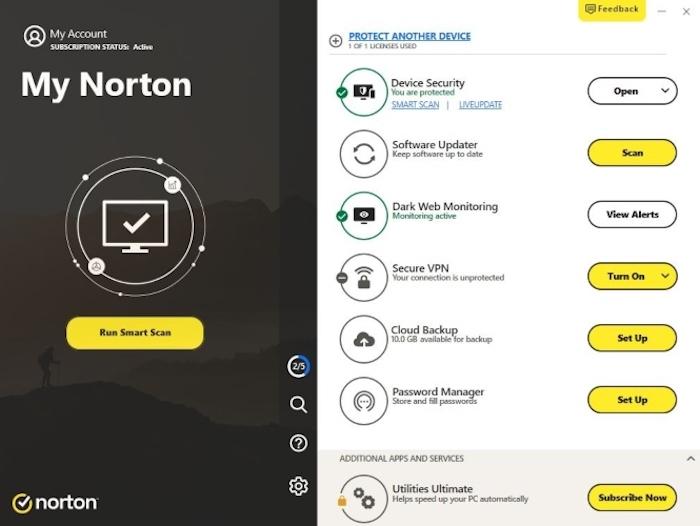 Norton includes multiple extra features, including dark web monitoring, cloud backup, and a password manager.