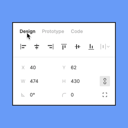 the figma design panel with alignment and sizing options