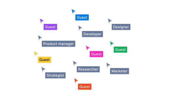 Cursors of various job titles hovering in a group