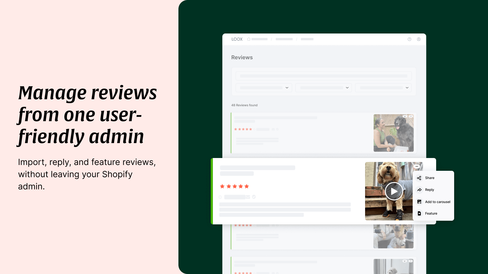 Manage, reply, and import reviews from a user friendly admin