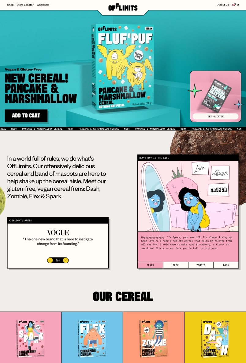 Sitio web de OffLimits, que vende cereales sin gluten y aptos para veganos