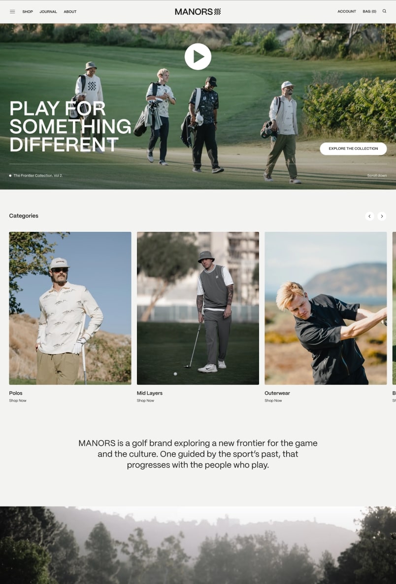 Le site web Manors, qui vend du matériel de golf