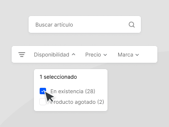 Interfaz de búsqueda y filtrado de Shopify