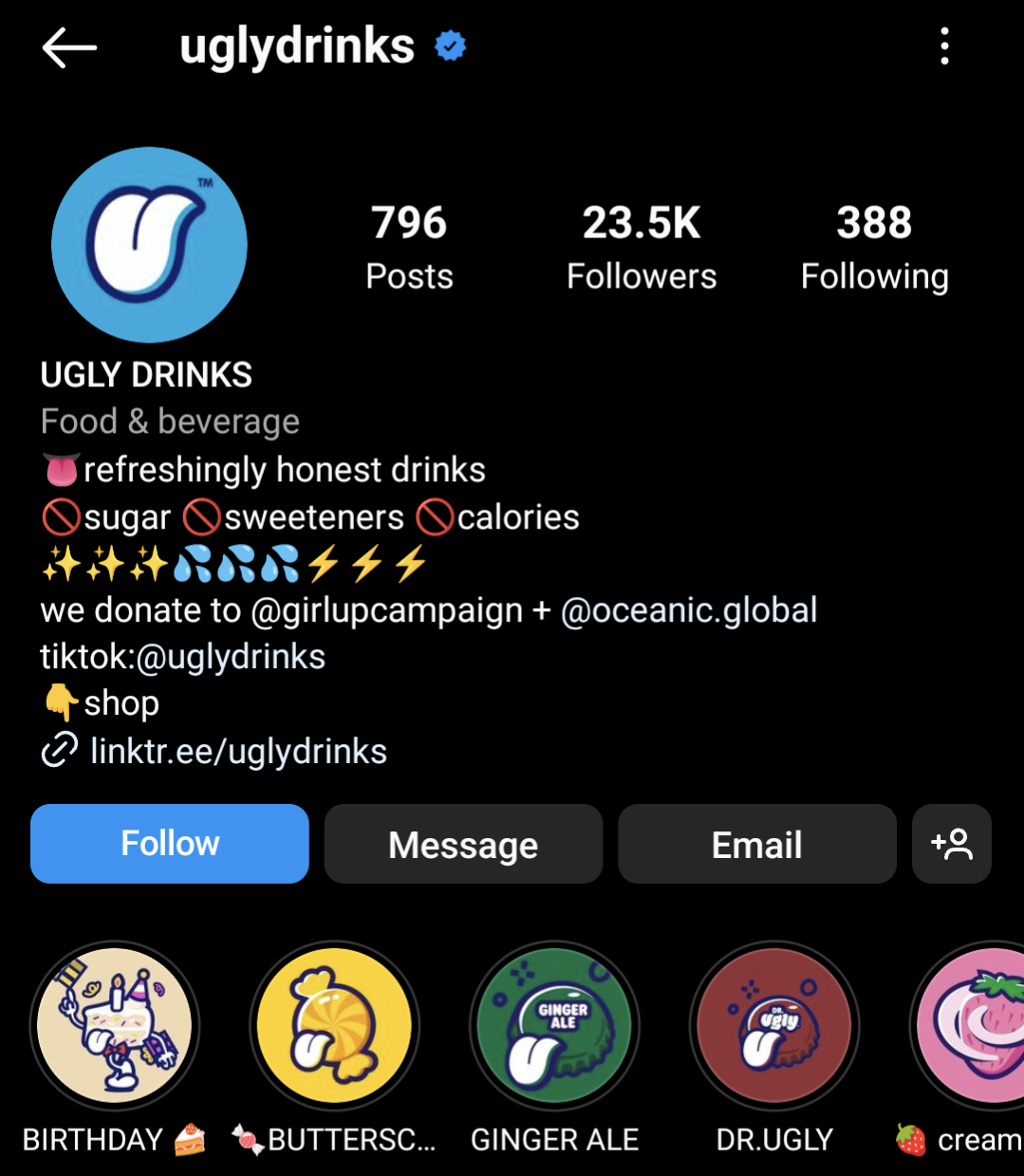 Ugly Drinks uses lists to make its Instagram bio easy to read