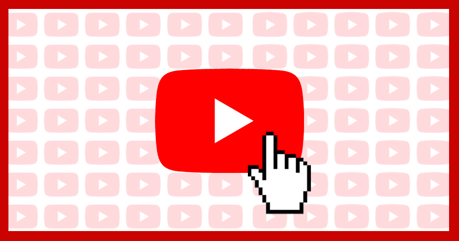 Illustration with a pixelated mouse pointer hovering over the YouTube logo.