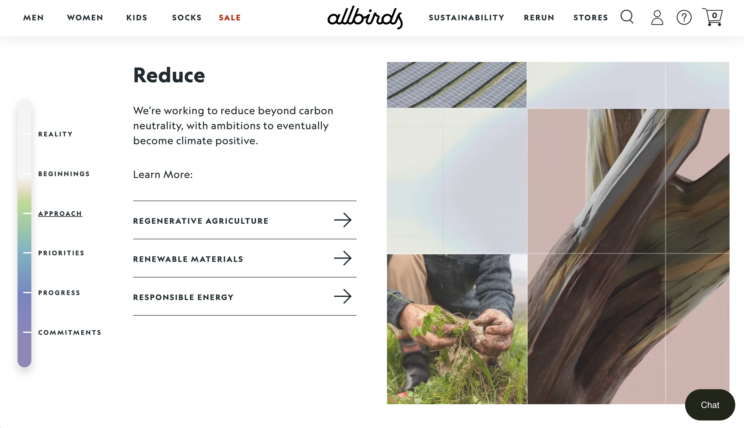 Screen grab of sustainability page on the Allbirds ecommerce website