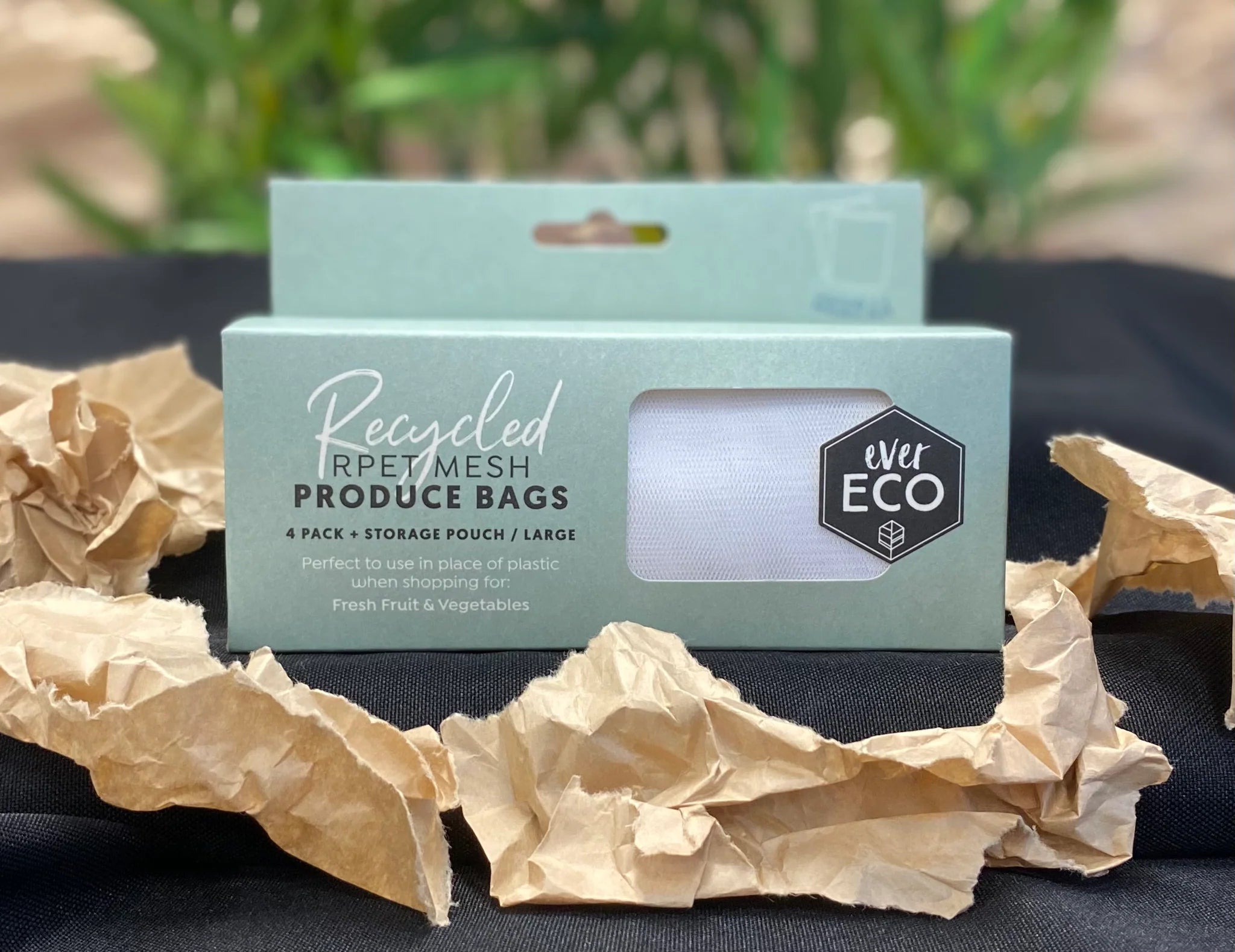 A box of reusable mesh produce bags