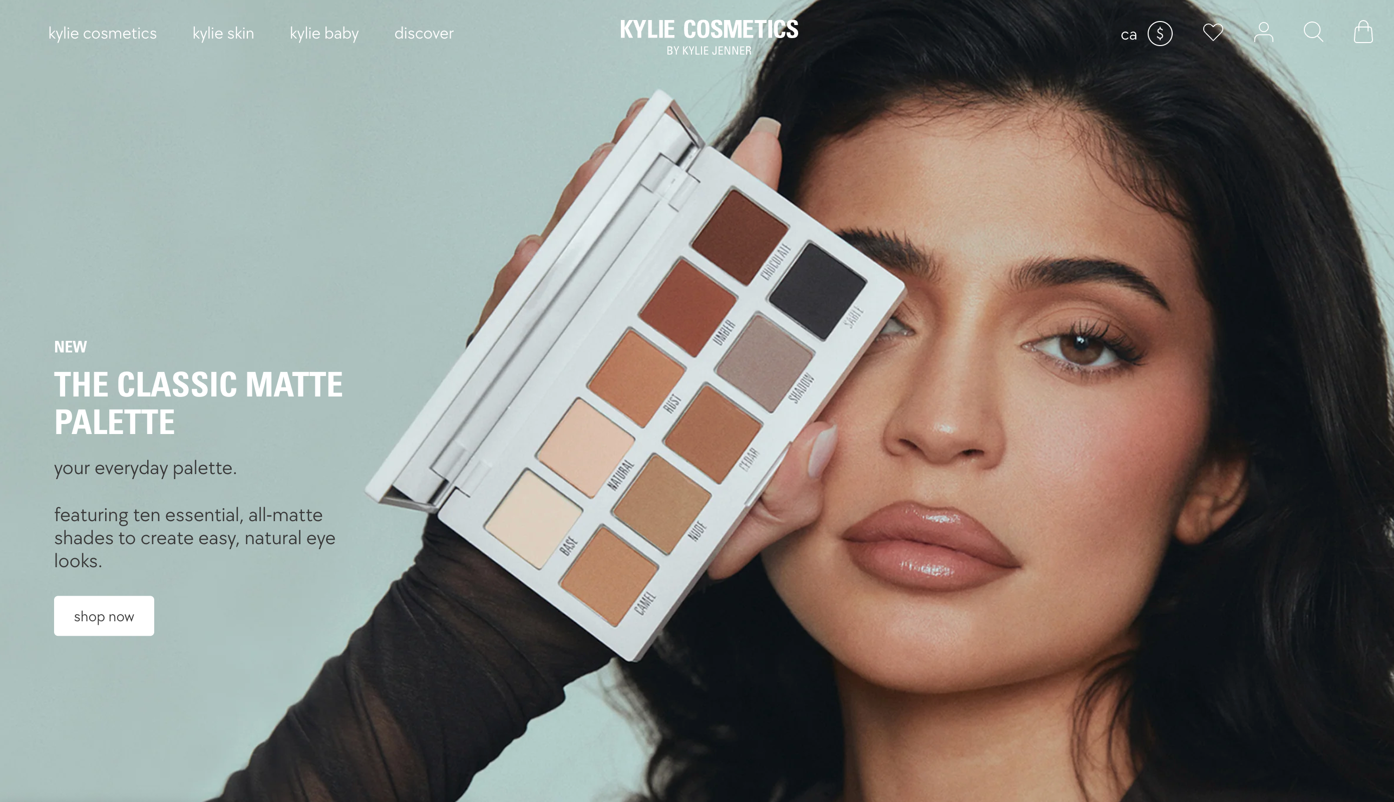 Screen grab of homepage on the Kylie Cosmetics ecommerce website