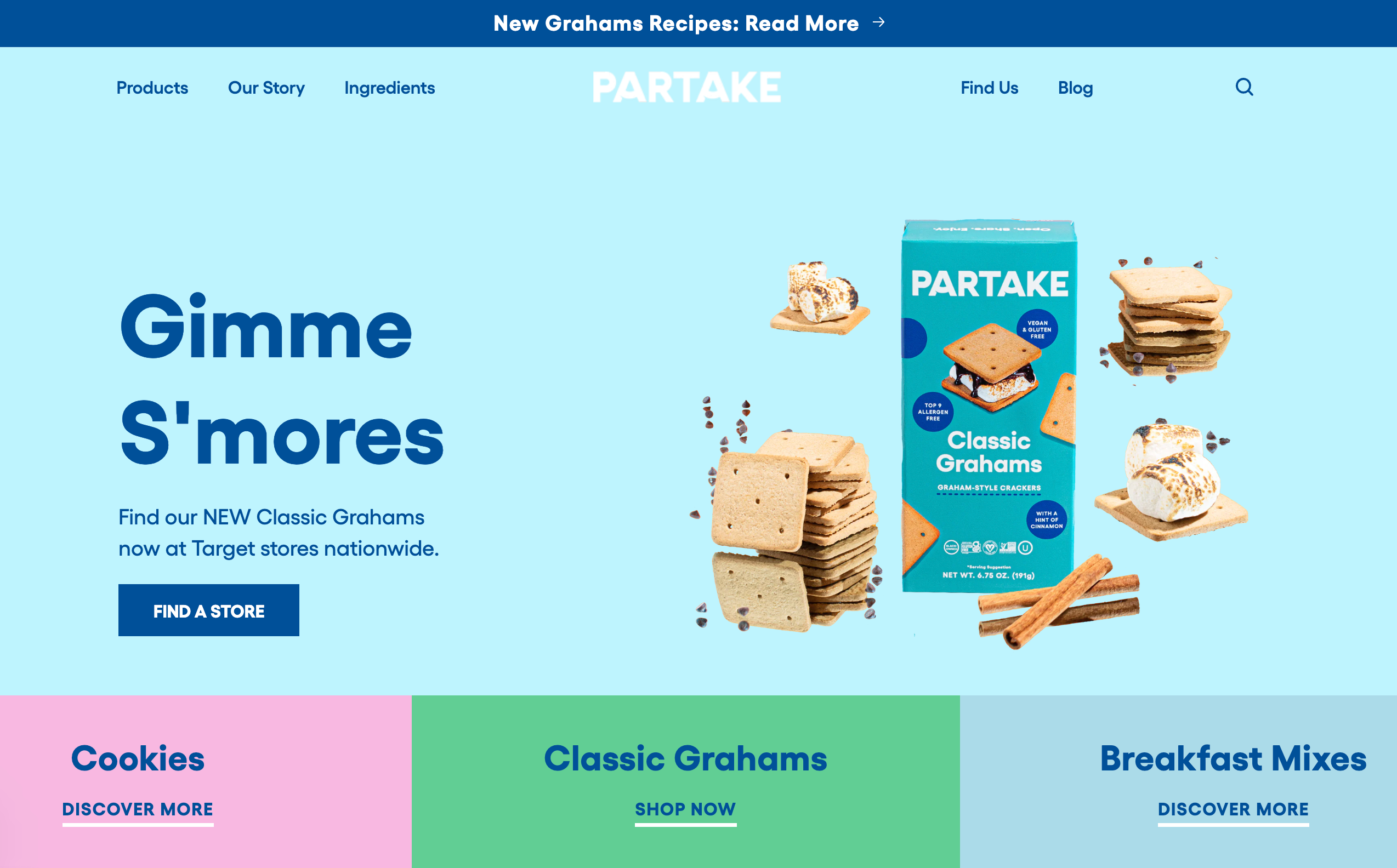 Ecommerce website page for Partake Foods