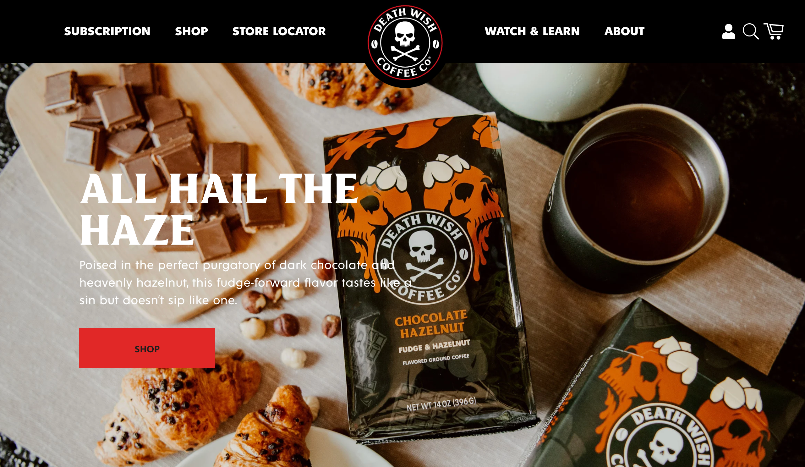 Screen grab of homepage on the Death Wish Coffee ecommerce website