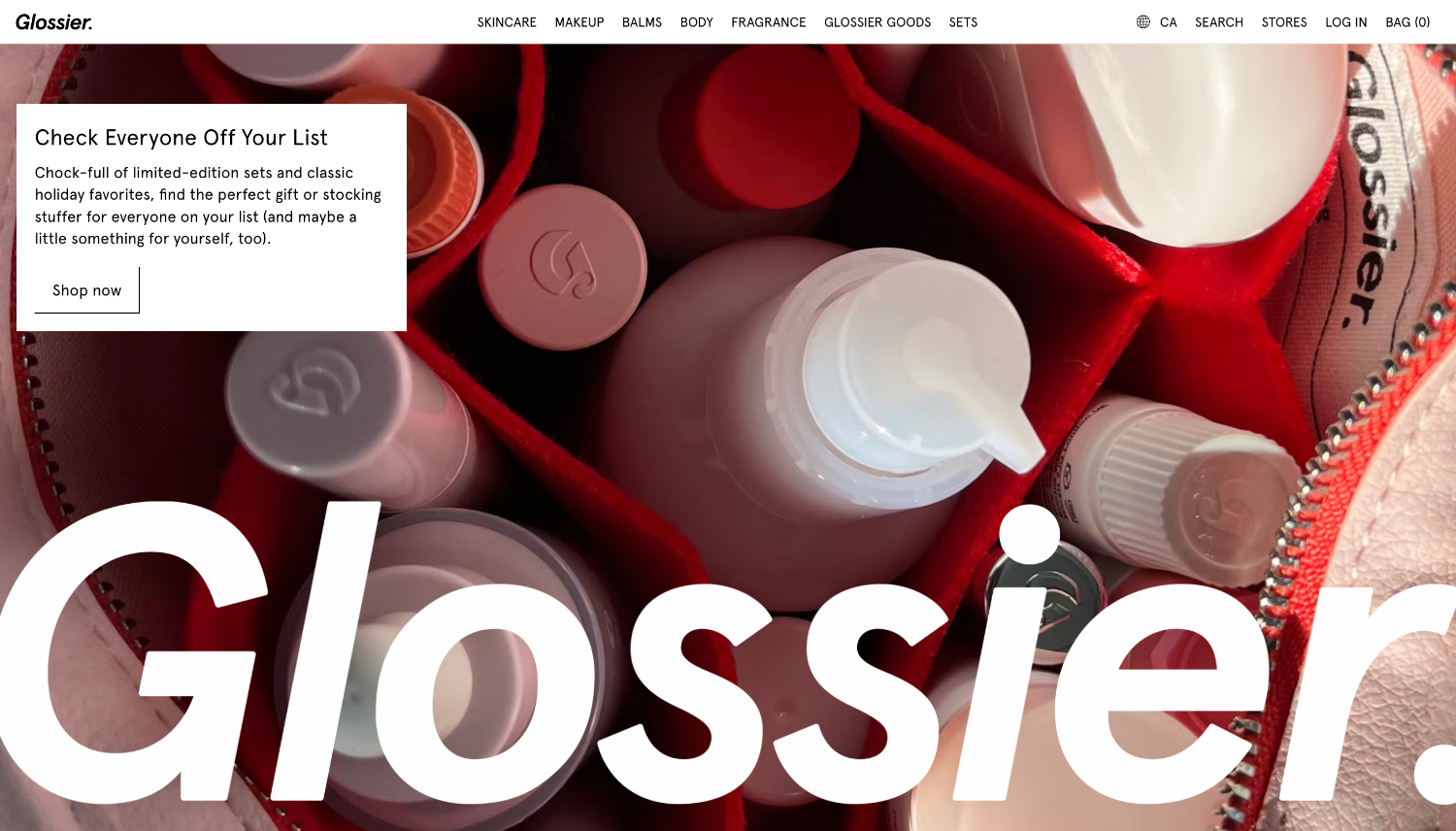 Ecommerce website page for brand Glossier