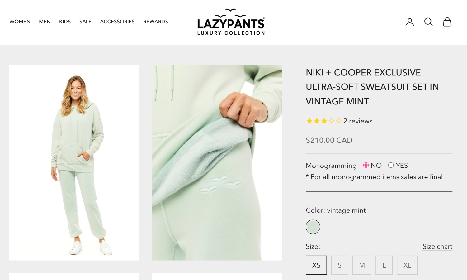 Ecommerce website page for brand Lazypants